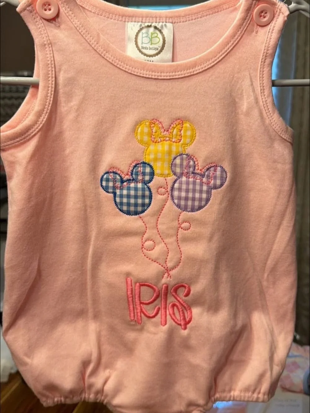 Pink Baby Bubble Romper with Gingham Balloon Appliqués